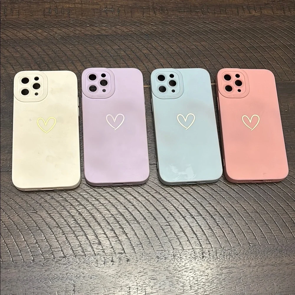Four iPhone 11 Pro Heart Design Phone Case - Cream, Purple, Blue, Pink